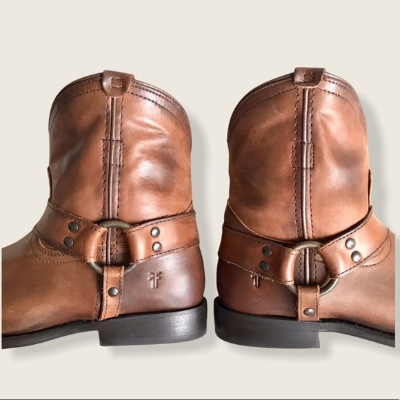 Frye Wyatt Harness Cognac Leather Cowboy ShortBoot
